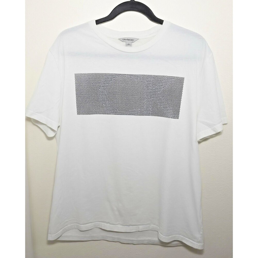 Calvin Klein CK Logo Graphic T Shirt Men's XL White Relaxed Fit Cotton Crew Neck